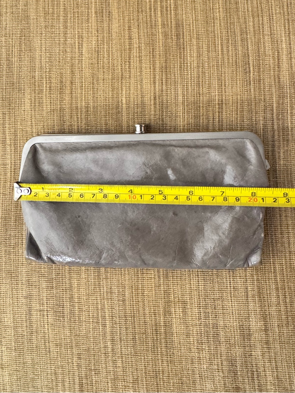 HOBO Lauren Gray Glazed Leather Double Frame Clutch - Picture 9 of 11